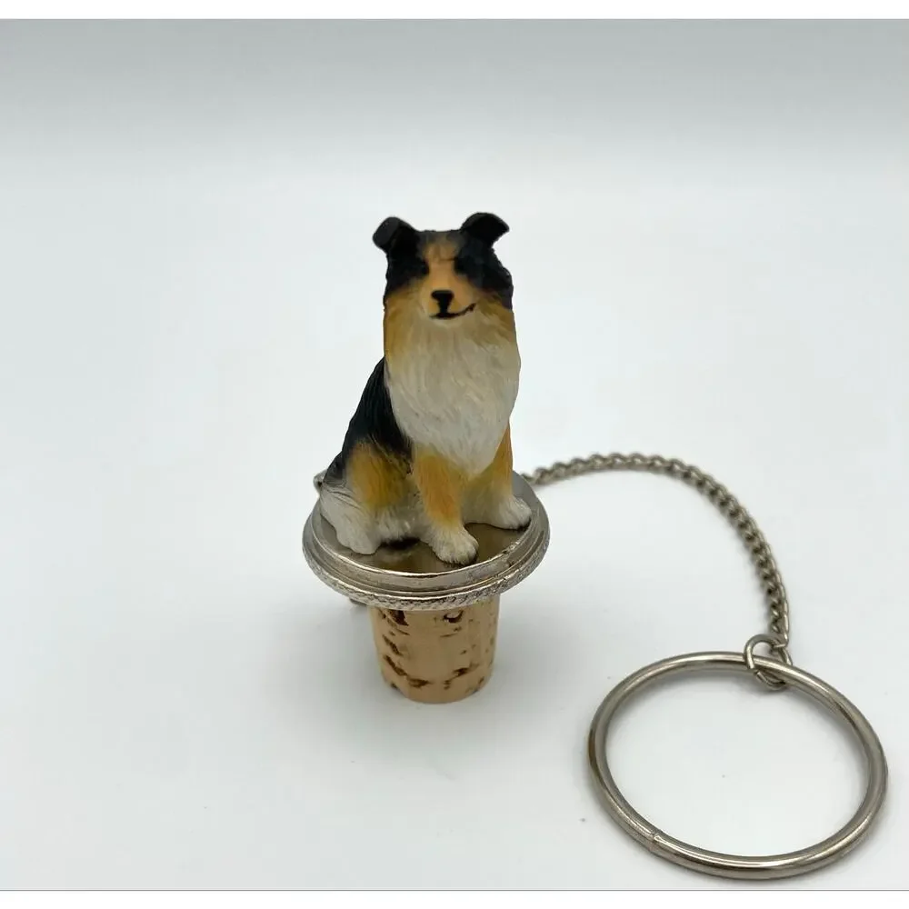 Collie Wine Bottle Stopper Tri Color Sheltie Dog Hand Painted Never Used